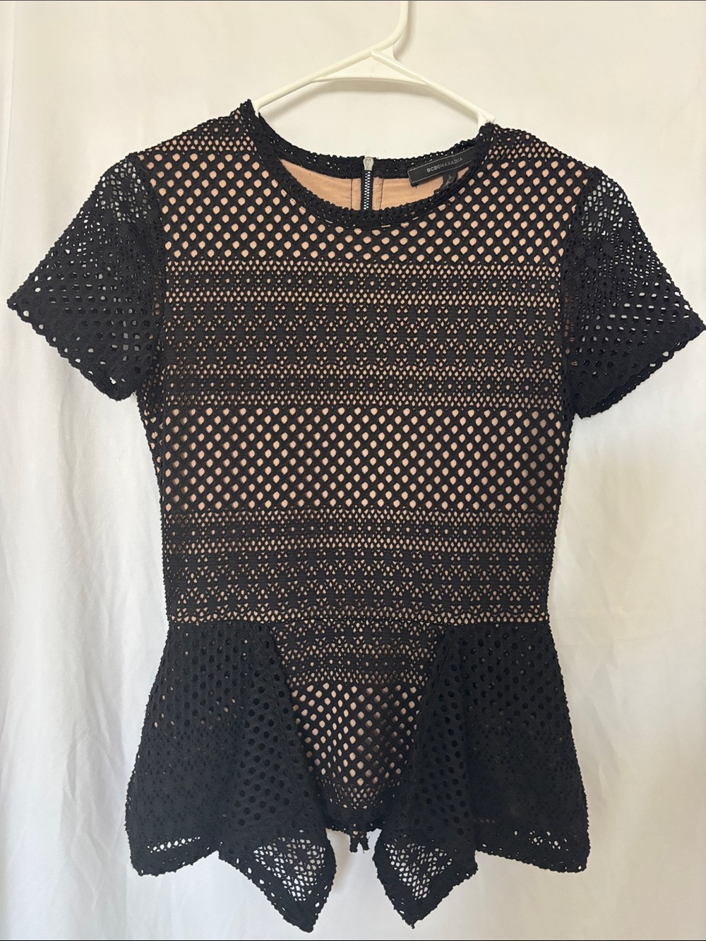 BCBGMaxAzria Black Crochet Overlay Shell